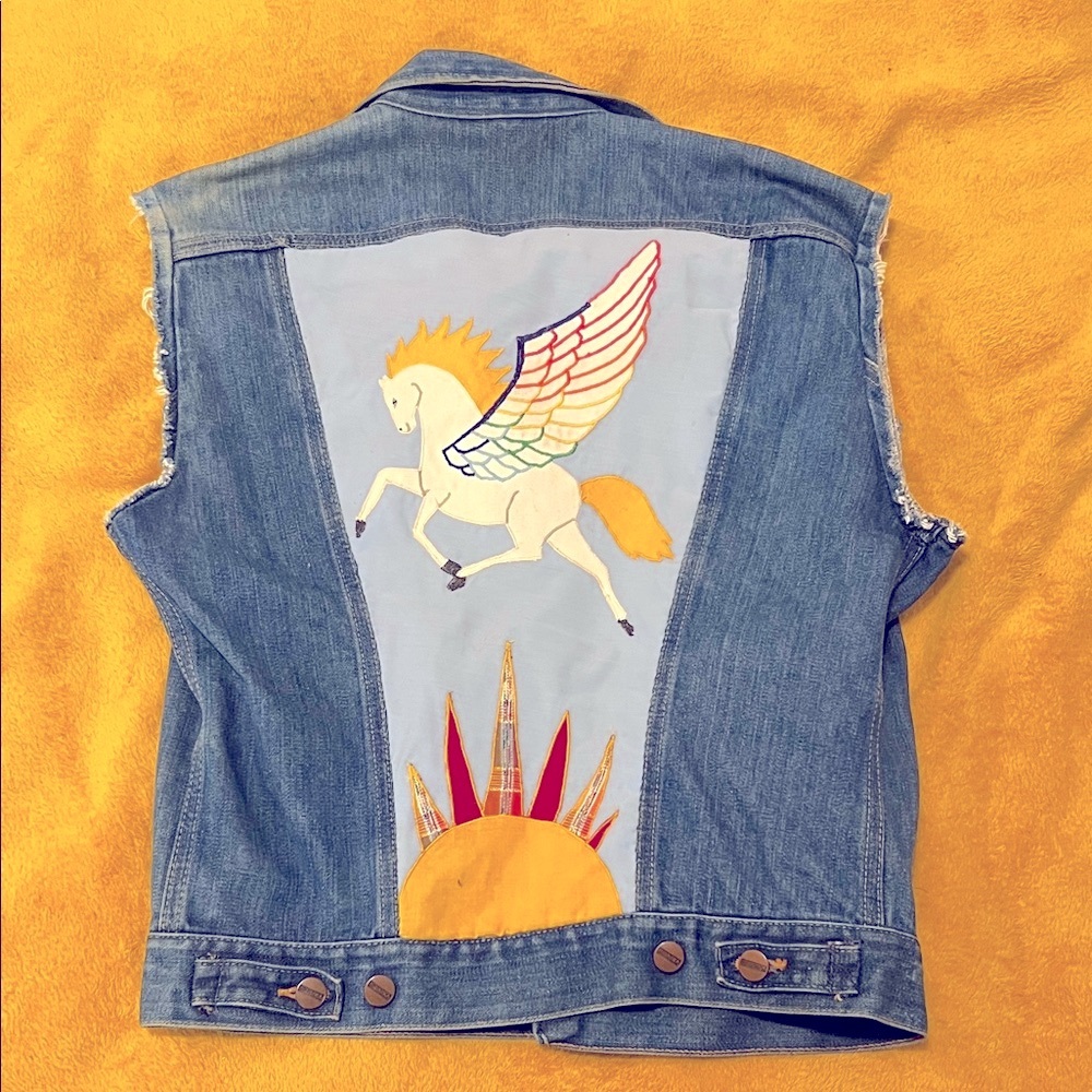 Hand Embroidered Bitchin’ Denim Vest with Pegasus Design